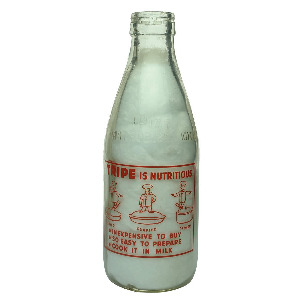 Ceramic Label Advertising Milk. Tripe is Delicious. NSW Fresh Food & Ice Pty Ltd. Pint. (New South Wales)