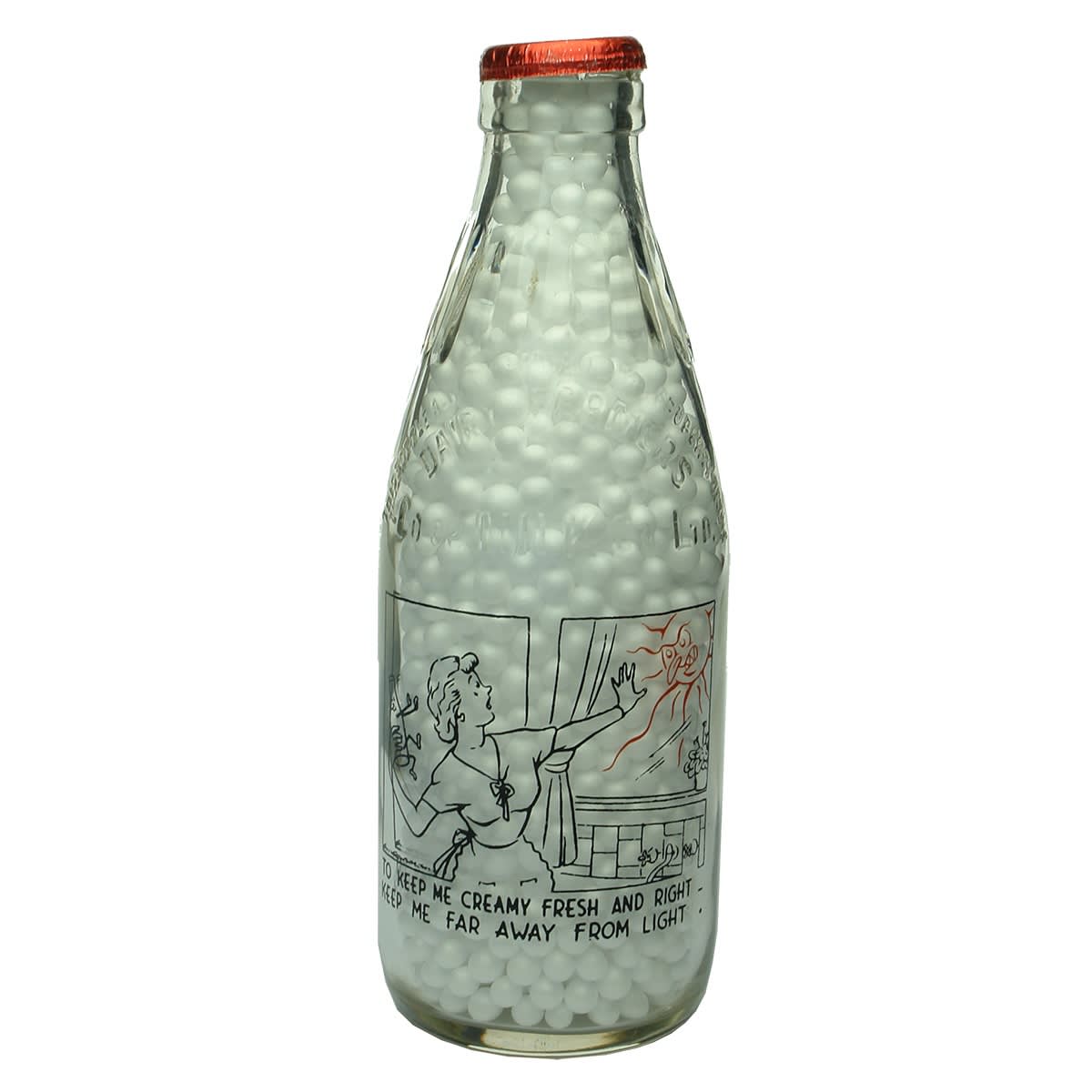 Ceramic Label Advertising Milk. To Keep me creamy fresh, keep away from light. Dairy Farmers Co-op. Pint. (New South Wales)