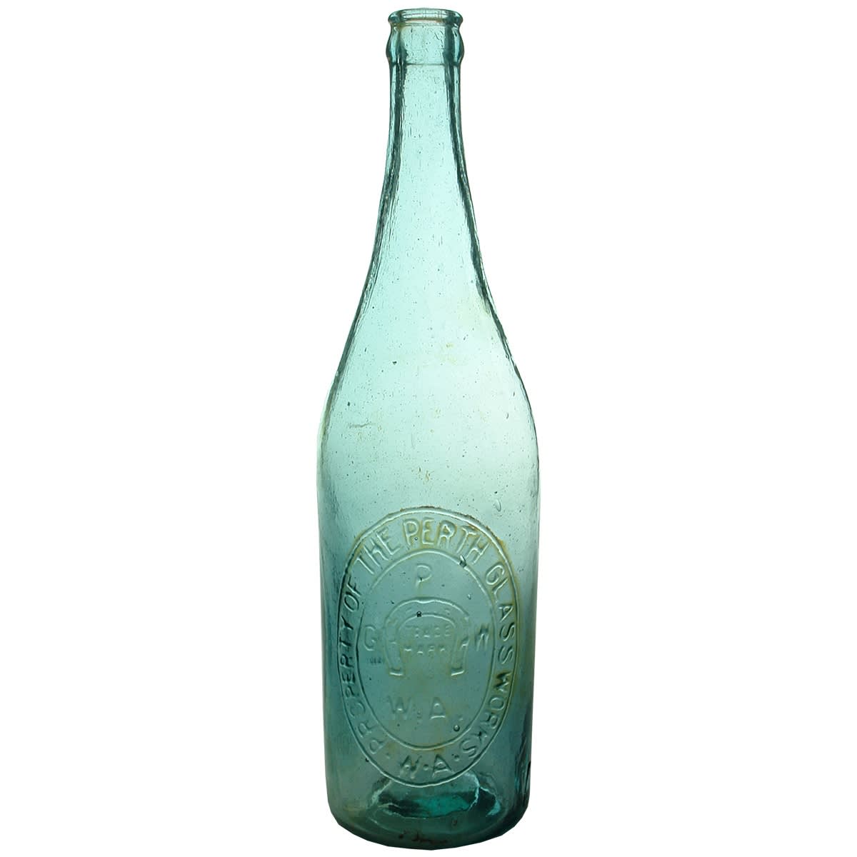 Beer. Perth Glassworks in Oval Badge. Crown Seal. Blue-Aqua. 26 oz. (Western Australia)