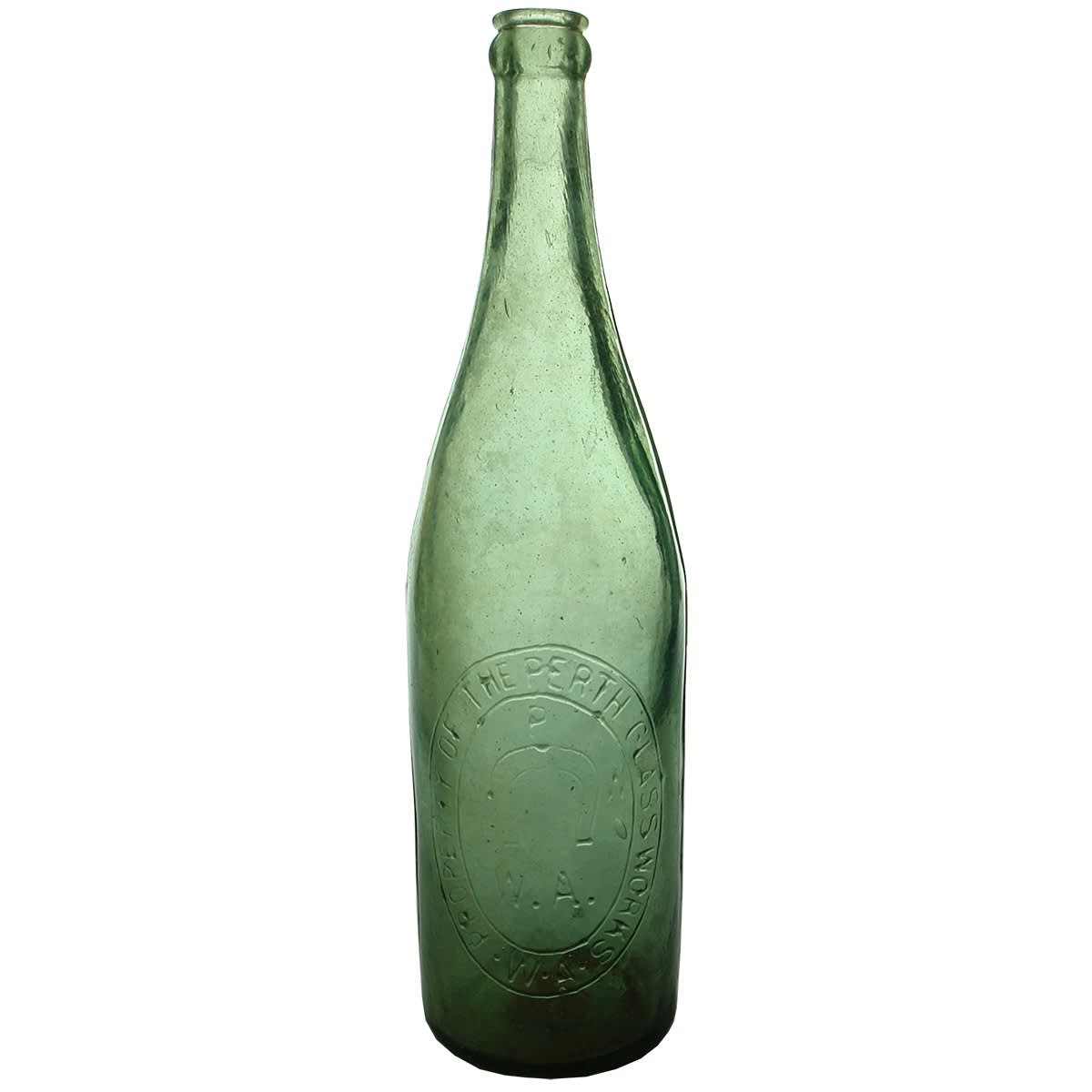 Beer. Perth Glassworks in Oval Badge. Crown Seal. Unusual Lime Colour. 26 oz. (Western Australia)