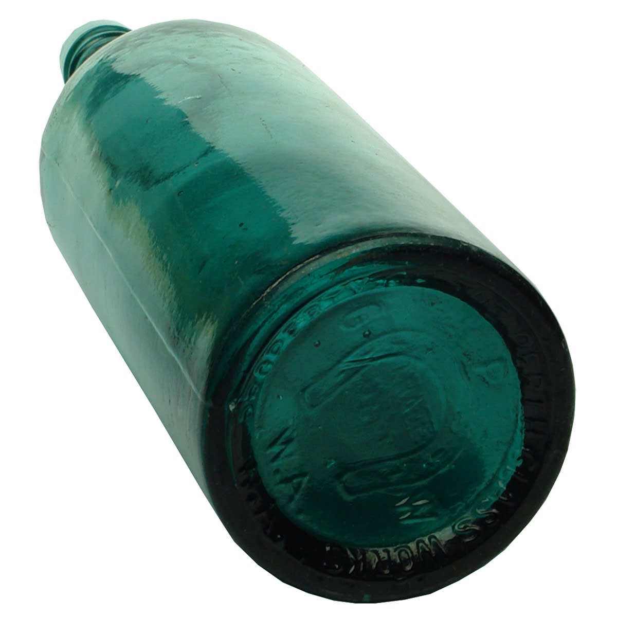 Wine or Spirits. Perth Glassworks Embossed Under Base. Recycled Deep Blue-Green. 26 oz. (Western Australia)