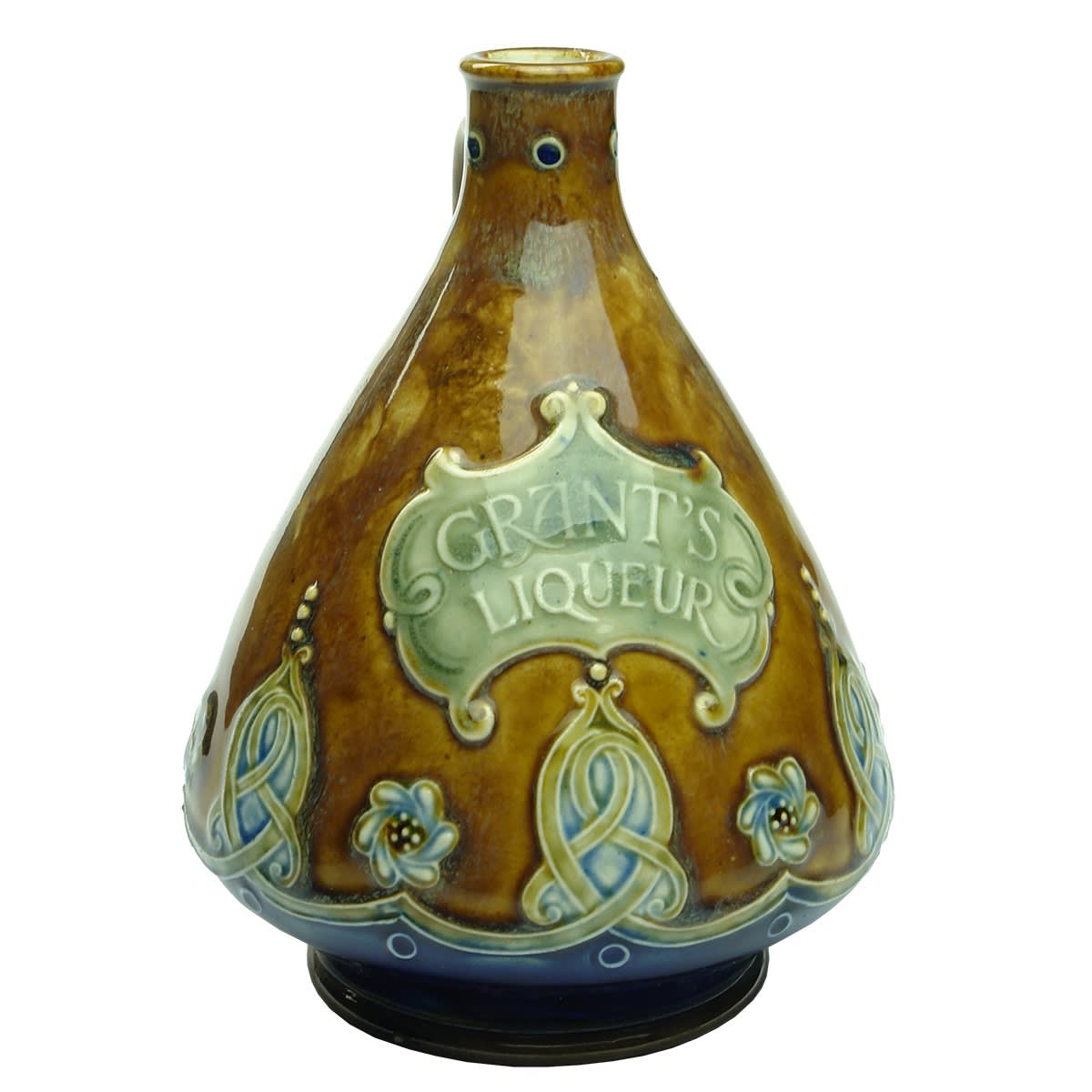Whisky Jug. Grant's Liqueur. Wm Grant & Sons Ltd. Glenfiddich and Balvenie-Glenlivet Distilleries - Scotland. Brown Glaze. Cone Shaped. Royal Doulton.