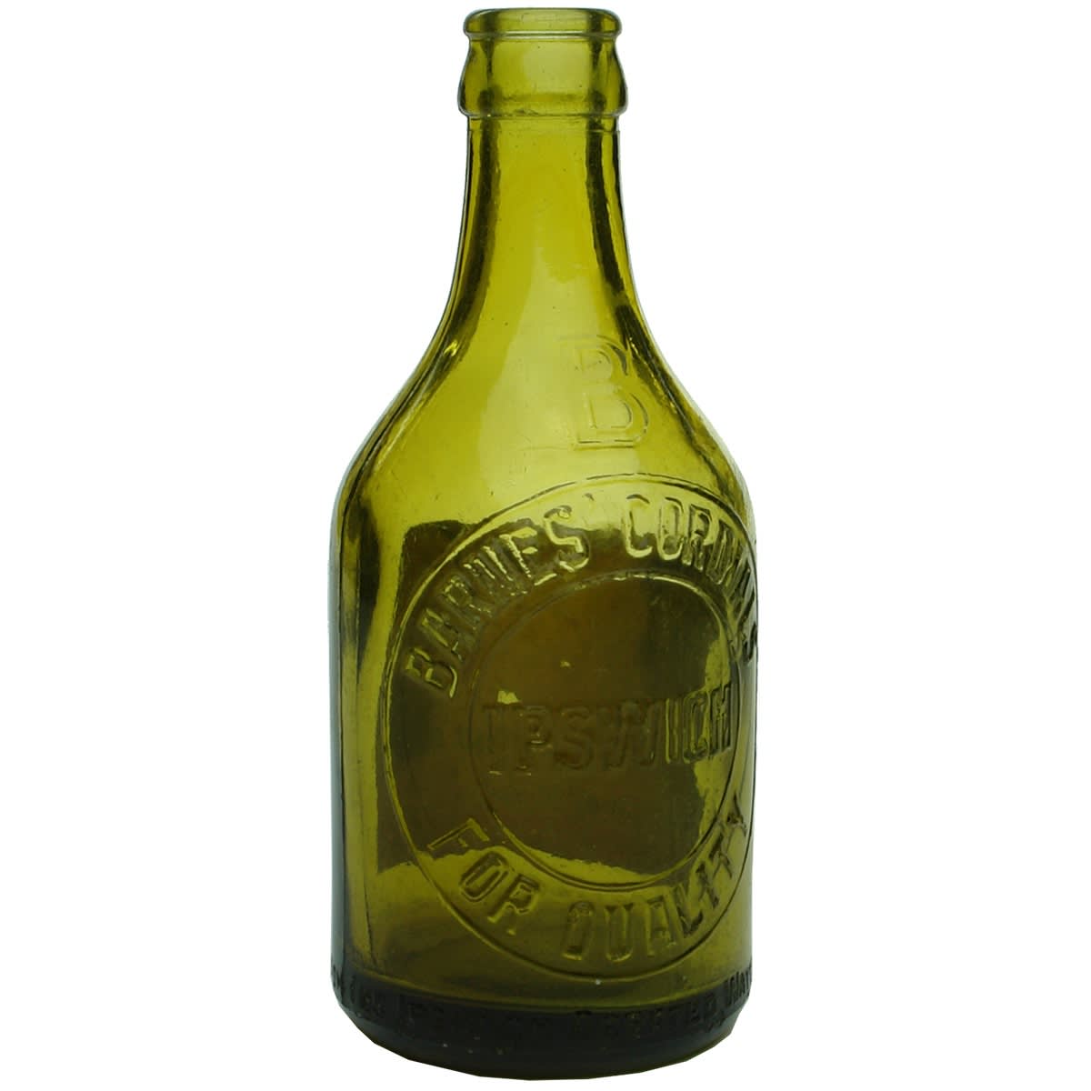 Crown Seal. Barnes' Cordials Ipswich. Greenish Amber. Original Ipswich Cordial Co label. (Queensland)