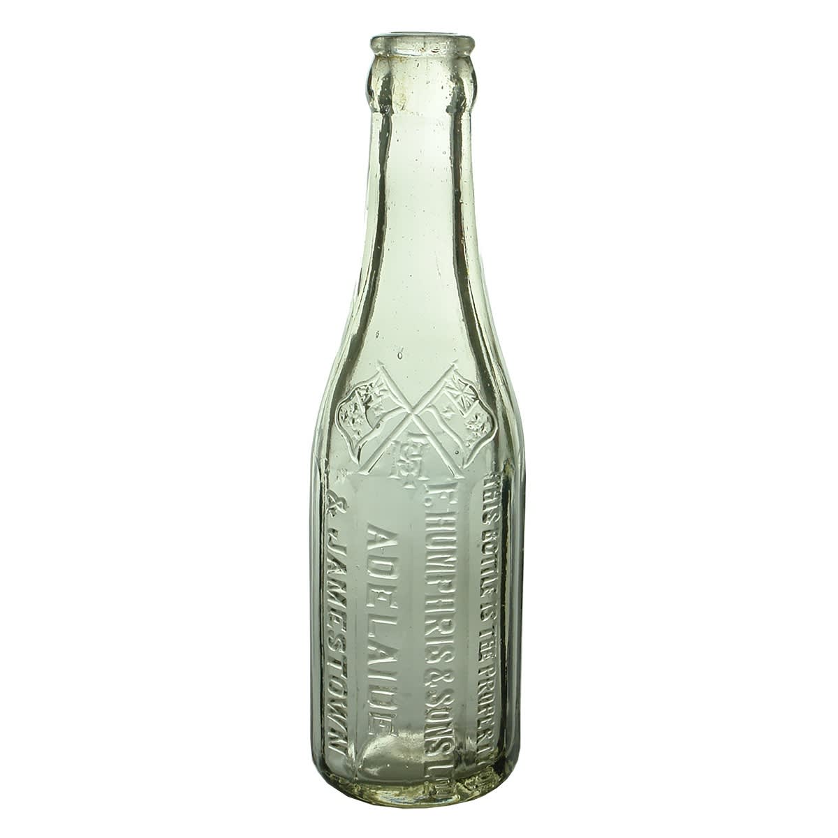Crown Seal. F. Humphris & Sons Ltd., Adelaide & Jamestown. Panelled. Crossed Flags. Clear. 6 oz. (South Australia)