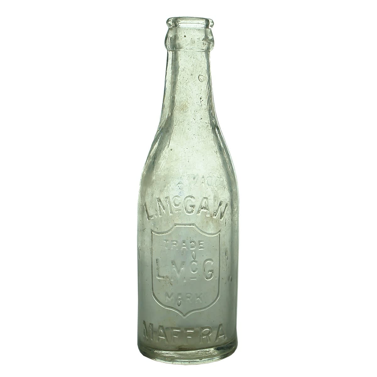 Crown Seal. L. McGaw, Maffra. Soda Water. Clear. 6 oz. Spun finished top. (Gippsland, Victoria)