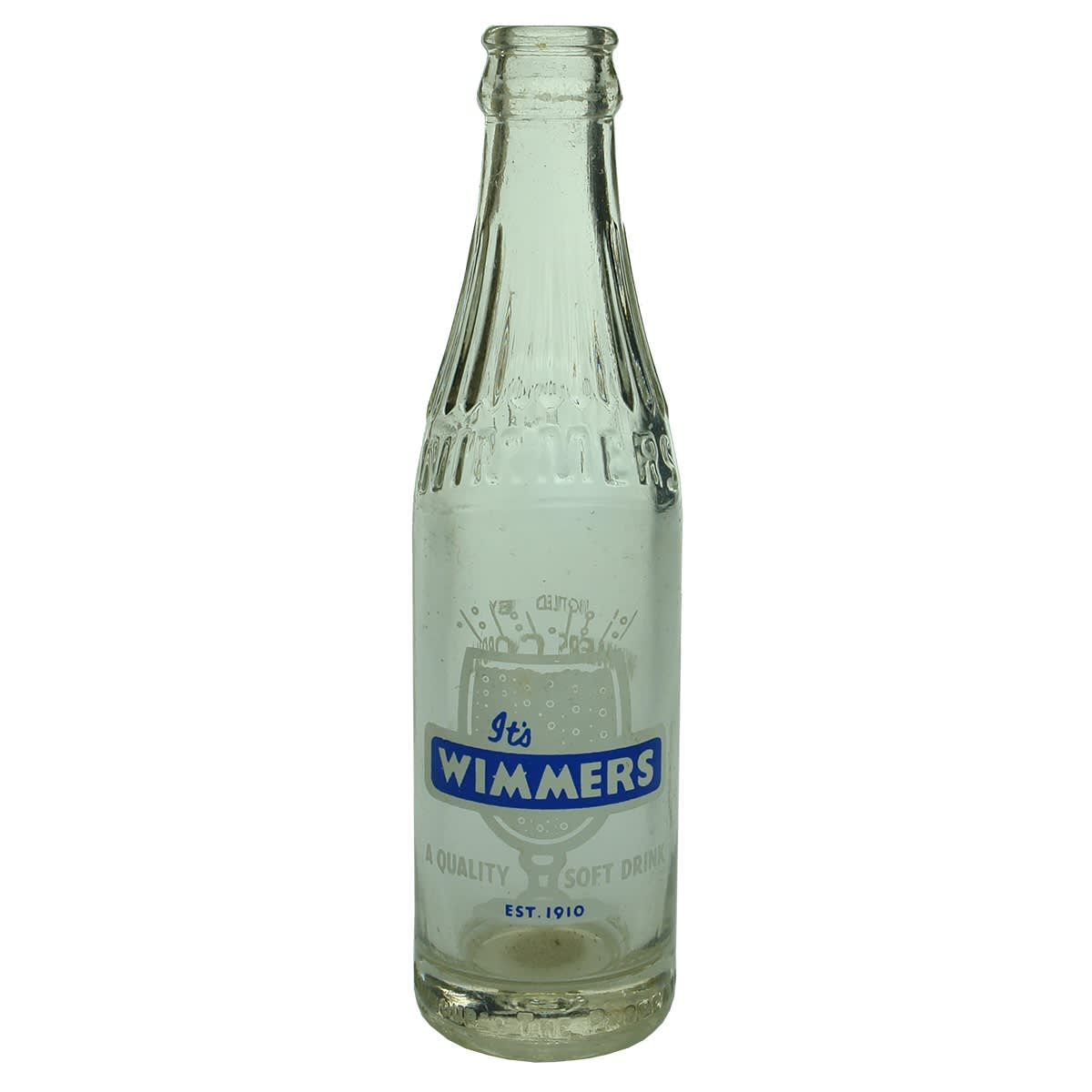 Ceramic Label Crown Seal. Wimmers Cordials Nambour. 7 oz. Fancy shape. (Queensland)