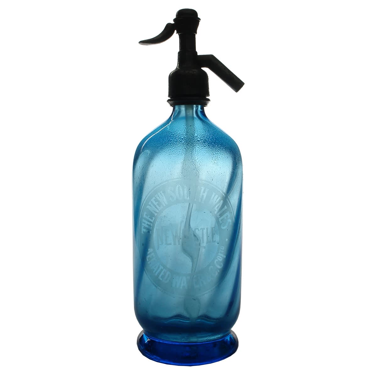 Soda Syphon. The NSW Aerated Water & C Co Ltd. Newcastle. Blue. Barley twist. 30 oz. (New South Wales)