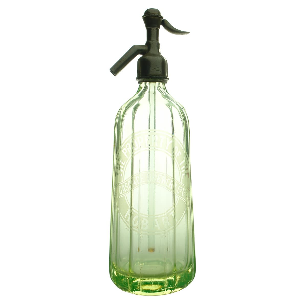 Uranium glass Pyramid shaped Soda Syphon. Cascade Brewery Co Ltd, Hobart. (Tasmania)