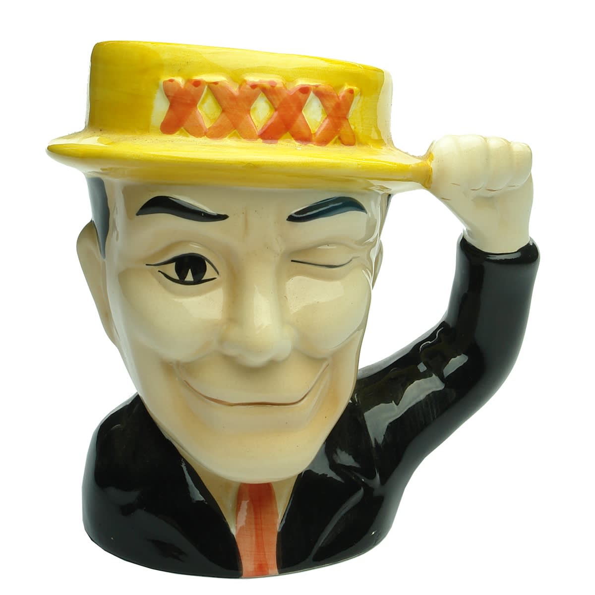 Figural Jug or Mug. XXXX with a winking XXXX man. Made in China on the base. (Queensland)