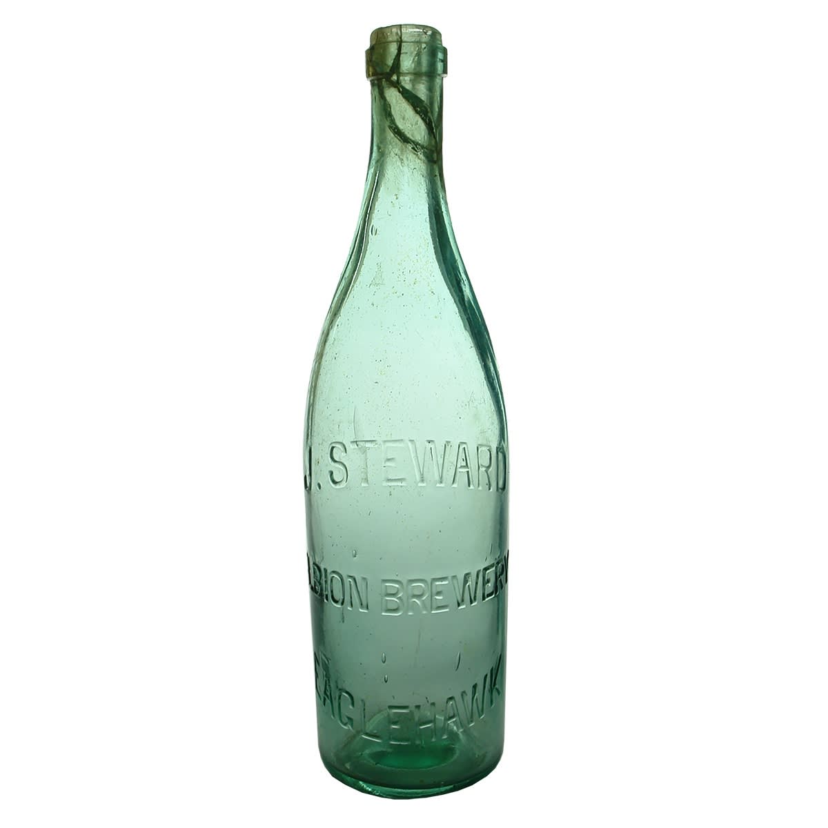 Beer. J. Steward, Albion Brewery, Eaglehawk. Ring Seal. Aqua. 26 oz. Repaired. (Victoria)