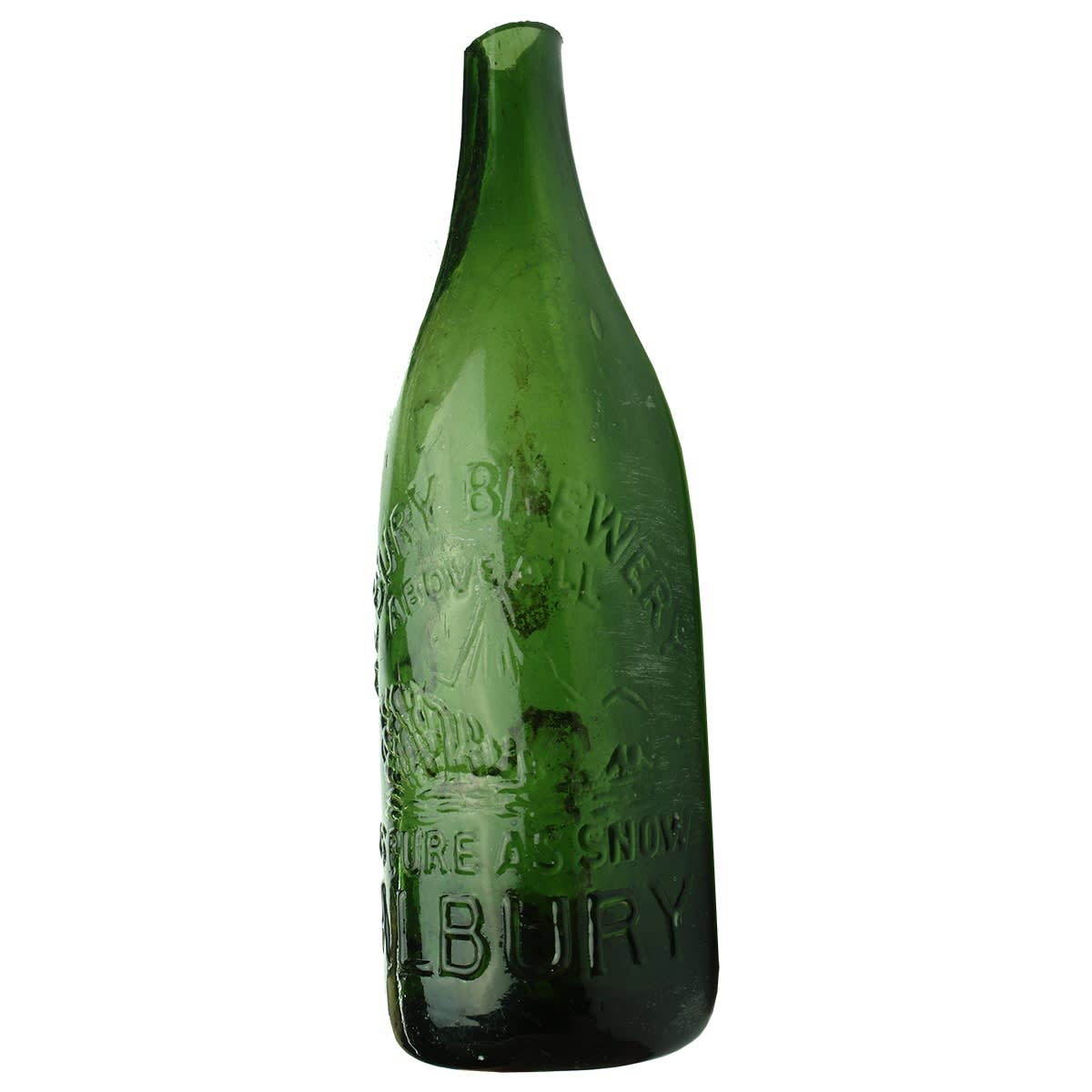 Beer. Albury Brewery. Above all as Pure as Snow. Broken top. Ring Seal. Green. 26 oz. (New South Wales)
