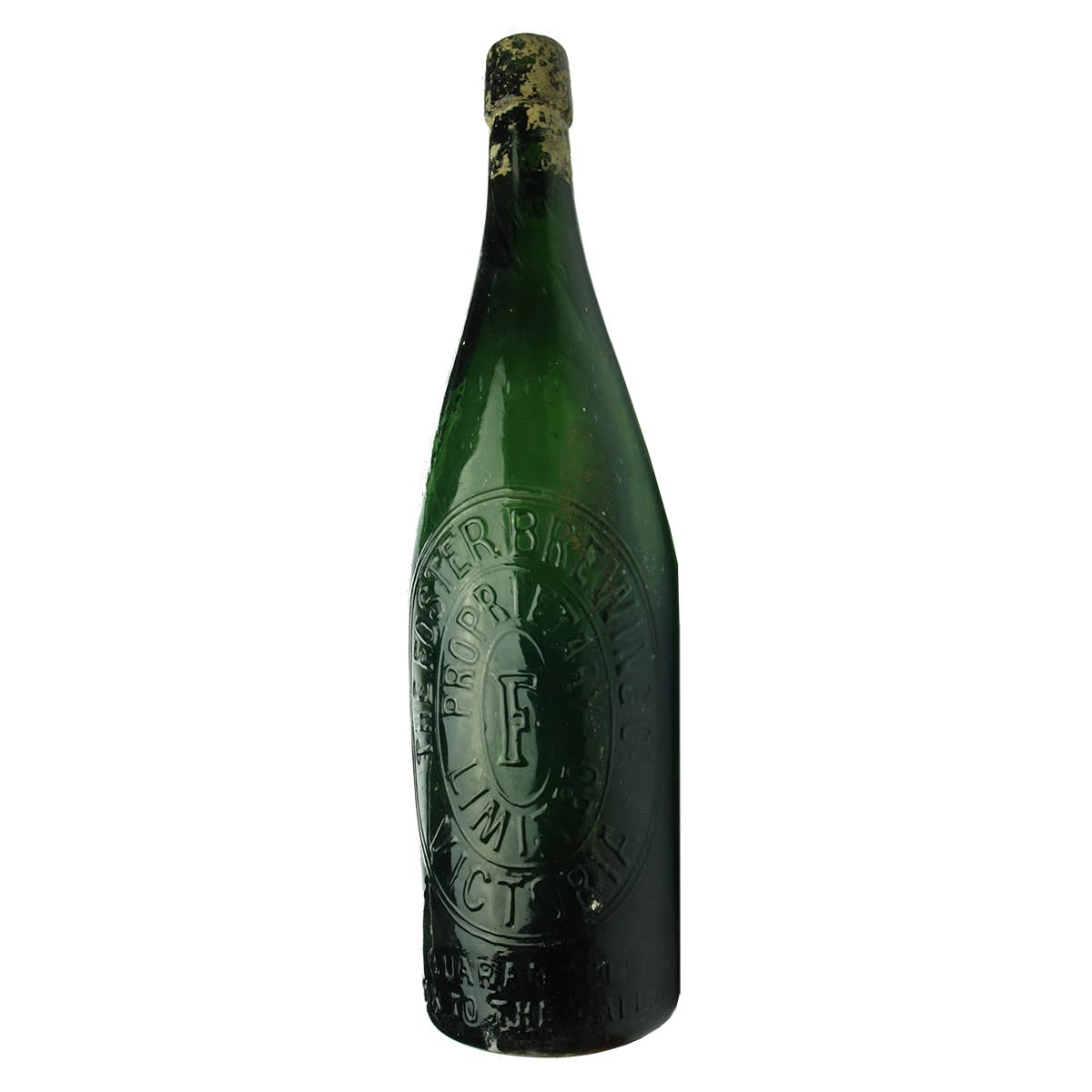 Beer. The Foster Brewing Co. Green. 26 oz. F E base mark. (Victoria)