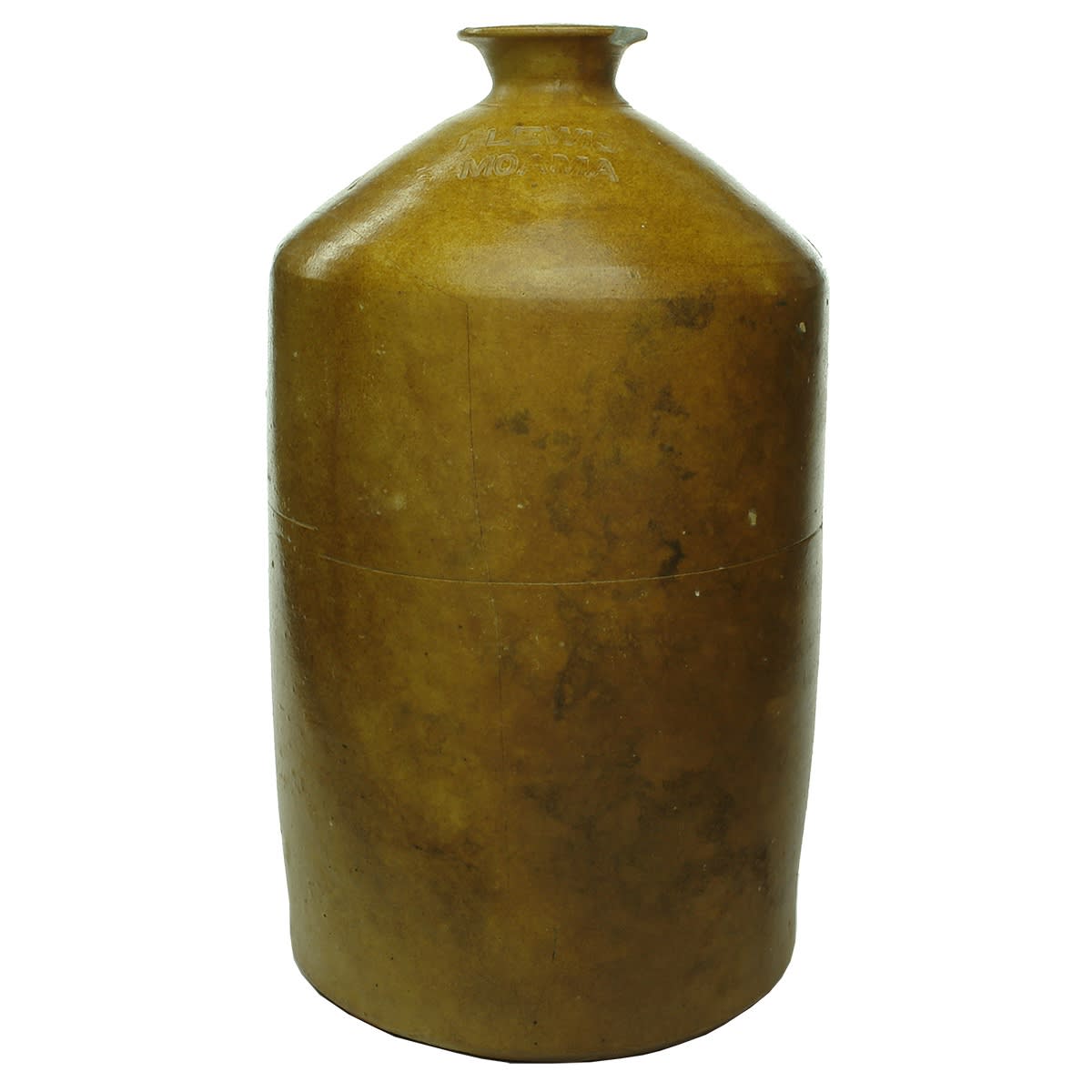 Demijohn. J. Lewis, Moama. Salt Glaze. 2 Gallon (About 393 mm tall). Impressed. (New South Wales)