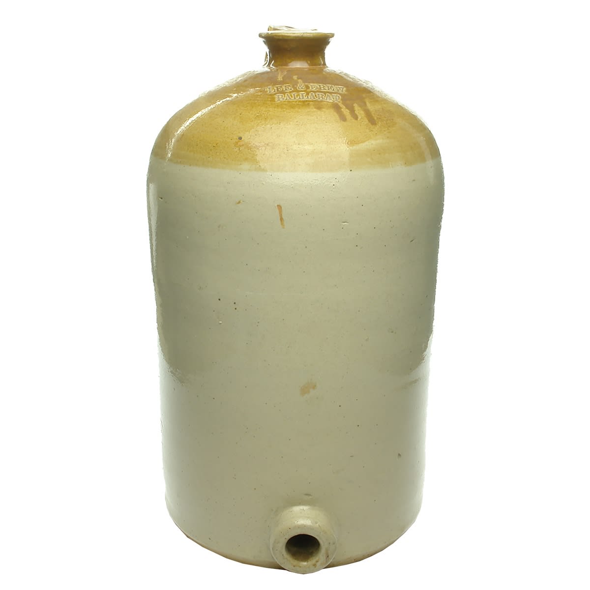 Demijohn. Lee & Drew, Ballarat. Tap hole to front. 3 Gallon. 435 mm. (Victoria)
