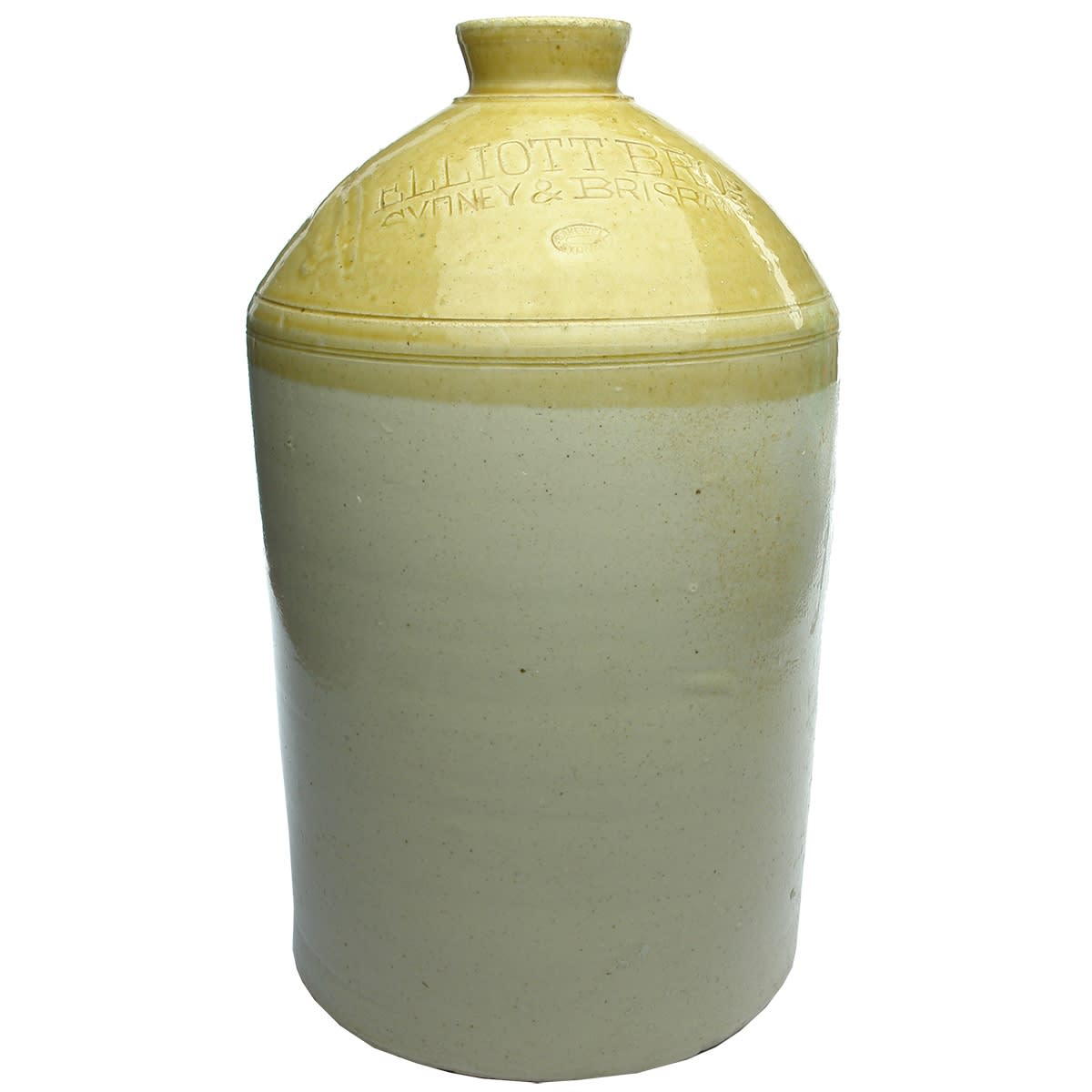 Demijohn. Elliott Bros., Sydney & Brisbane. Bakewell, Sydney. Impressed. Tan Top. 2 Gallon. (New South Wales, Queensland)