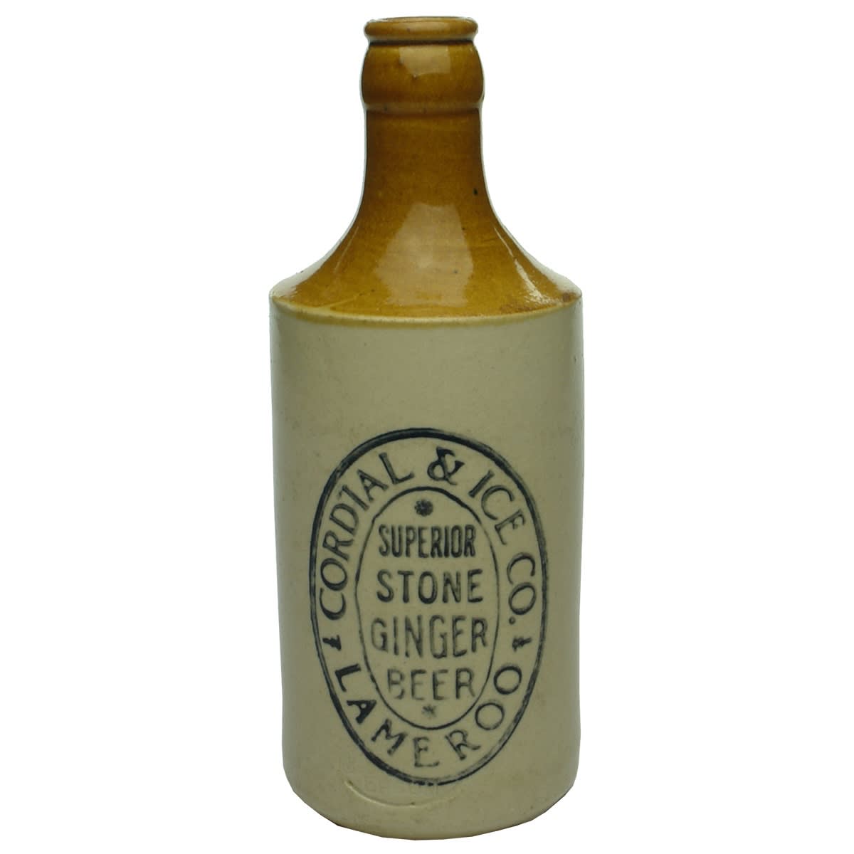 Ginger Beer. Lameroo Cordial & Ice Co. Bendigo Pottery. Crown Seal. (South Australia)