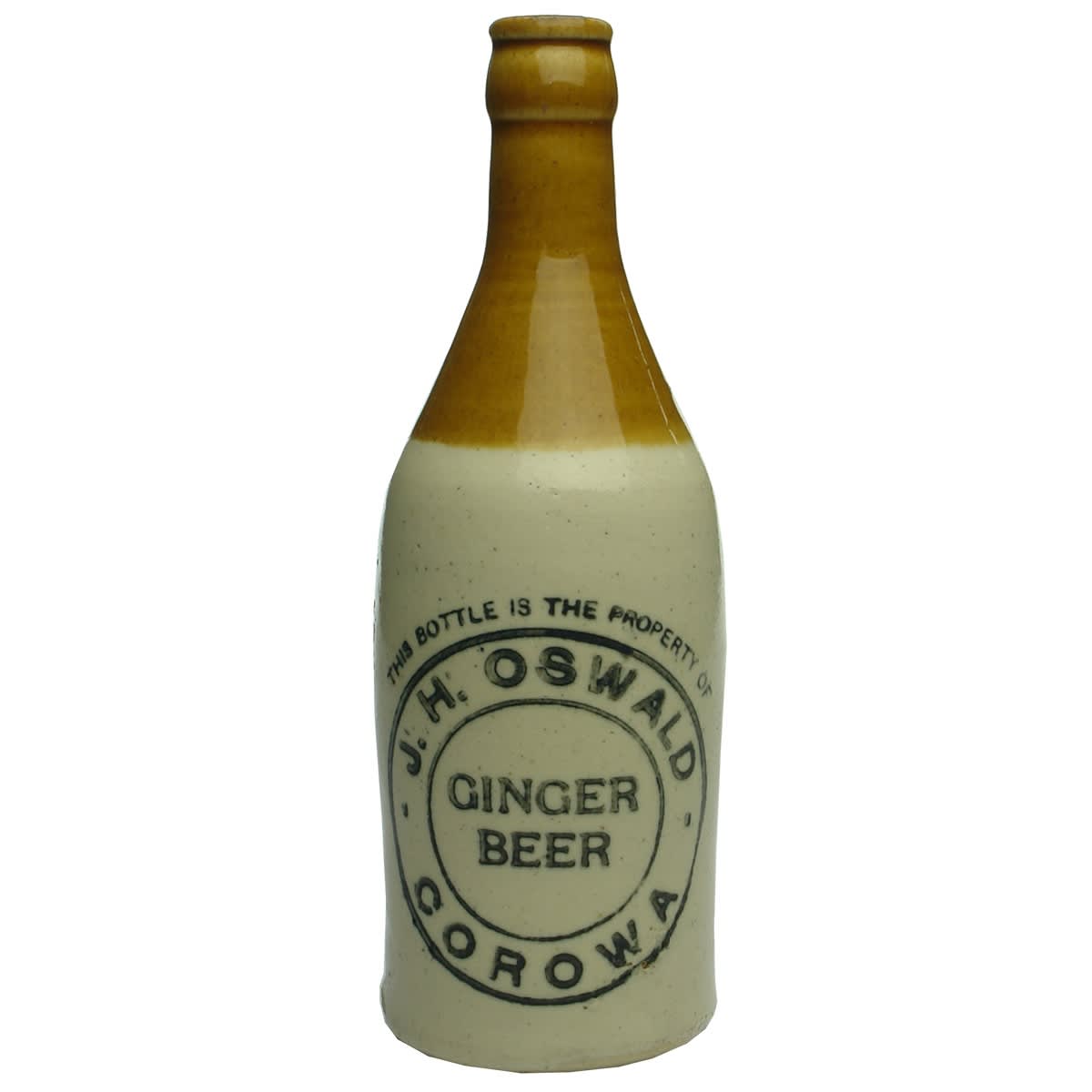 Ginger Beer. J. H. Oswald, Corowa. Crown seal with round stamp. R. Fowler potter. (New South Wales)
