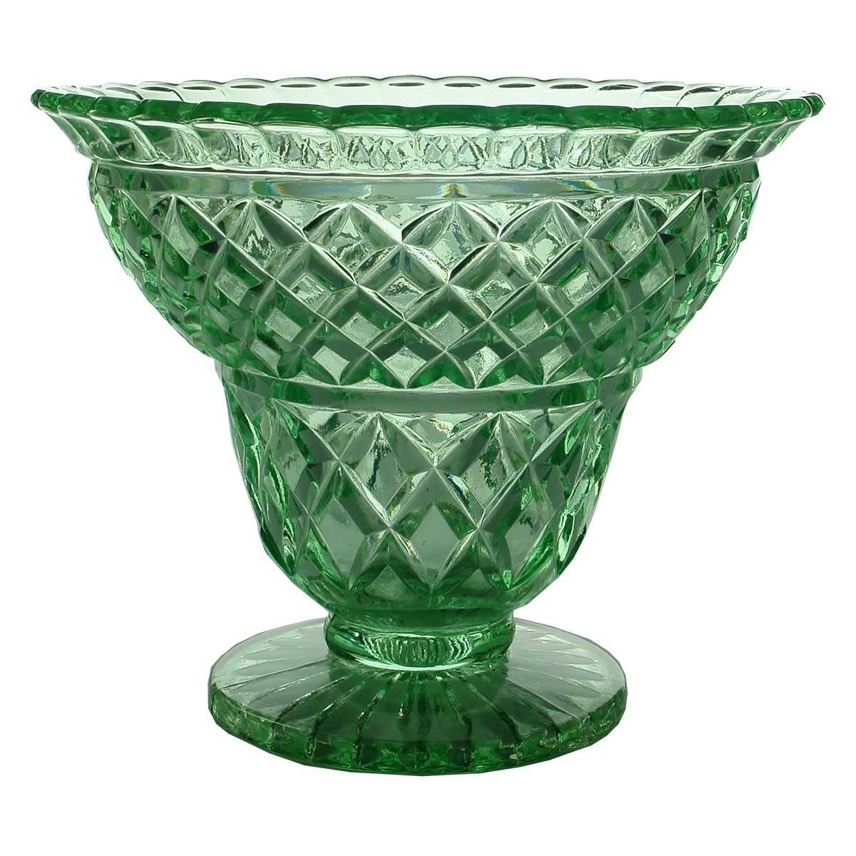 Depression Glass Rose Bowl. Lovely facetted bowl. Bright green.