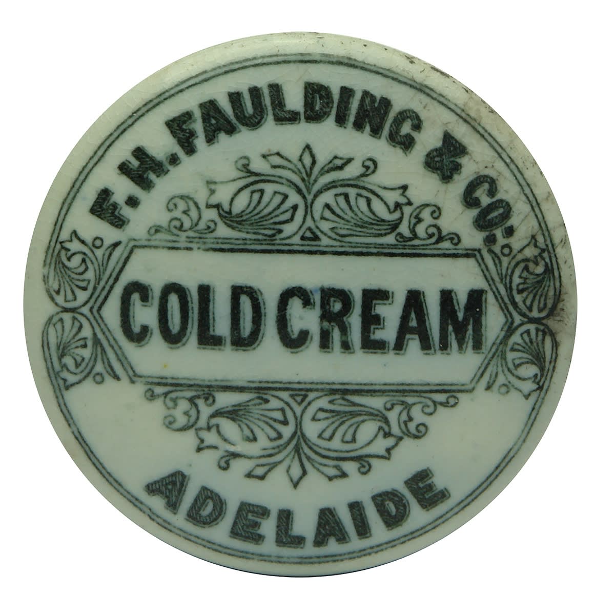 Pot Lid. F. H. Faulding & Co, Cold Cream, Adelaide. 55 mm diameter. (South Australia)