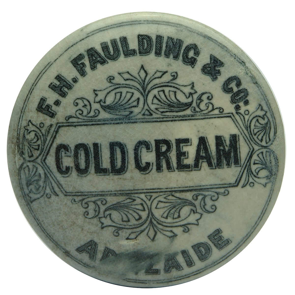 Pot Lid. F. H. Faulding & Co, Cold Cream, Adelaide. 68 mm diameter. (South Australia)