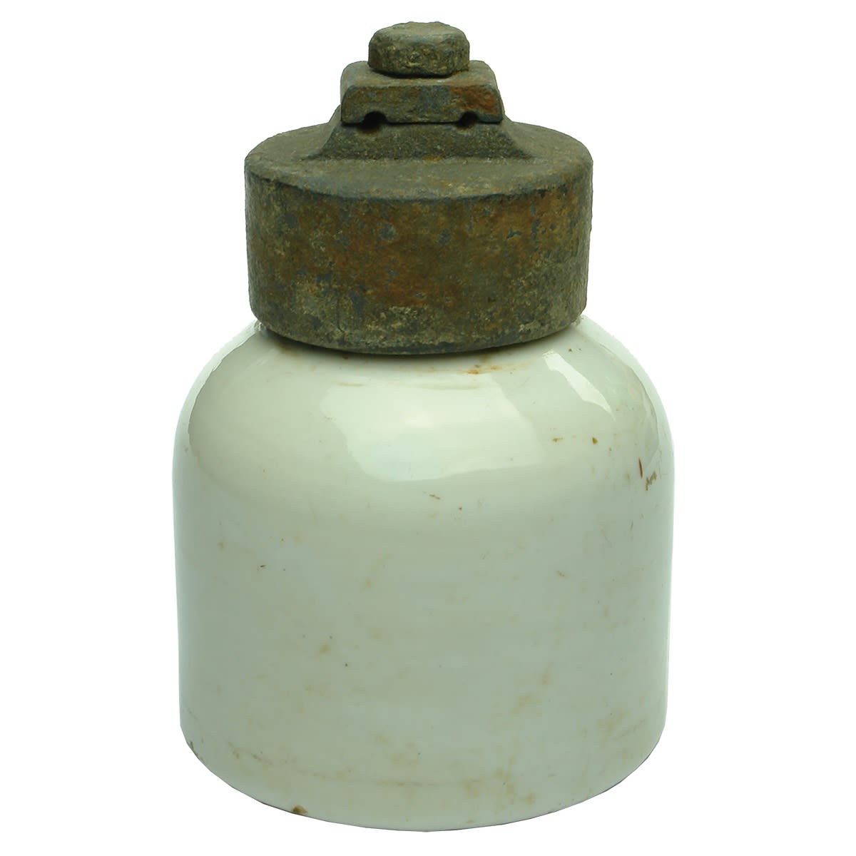 Insulator. Large White Ceramic Insulator with Lead Fitting from the Overland Telegraph Line (Adelaide to Darwin). Circa 1872.