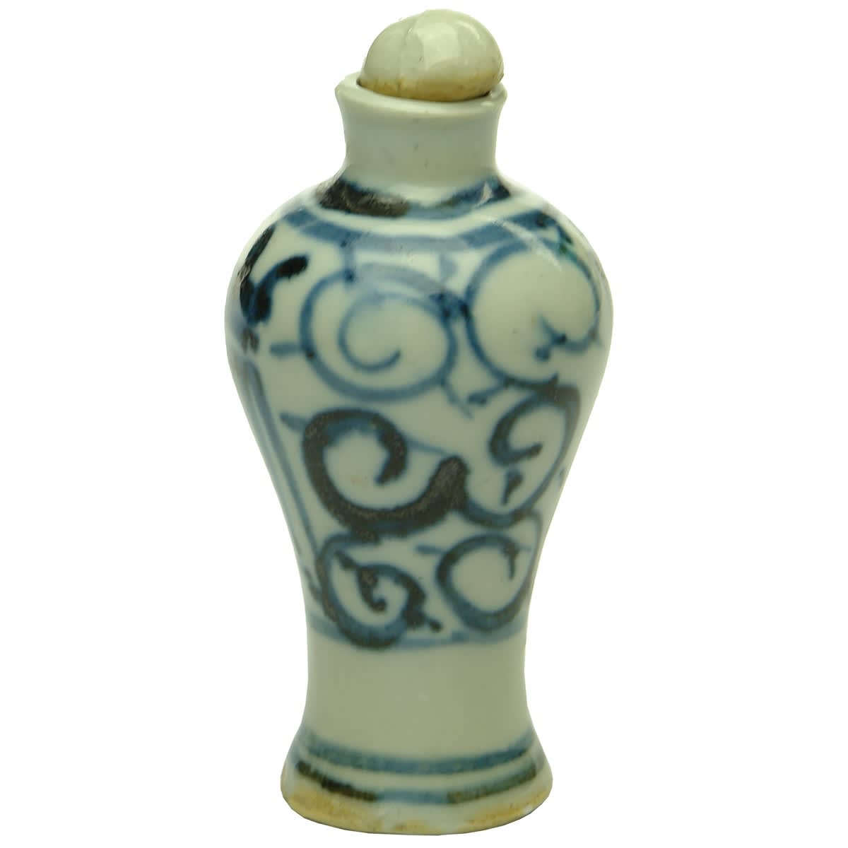 Chinese. Blue and White Snuff Bottle with Lid. (China)