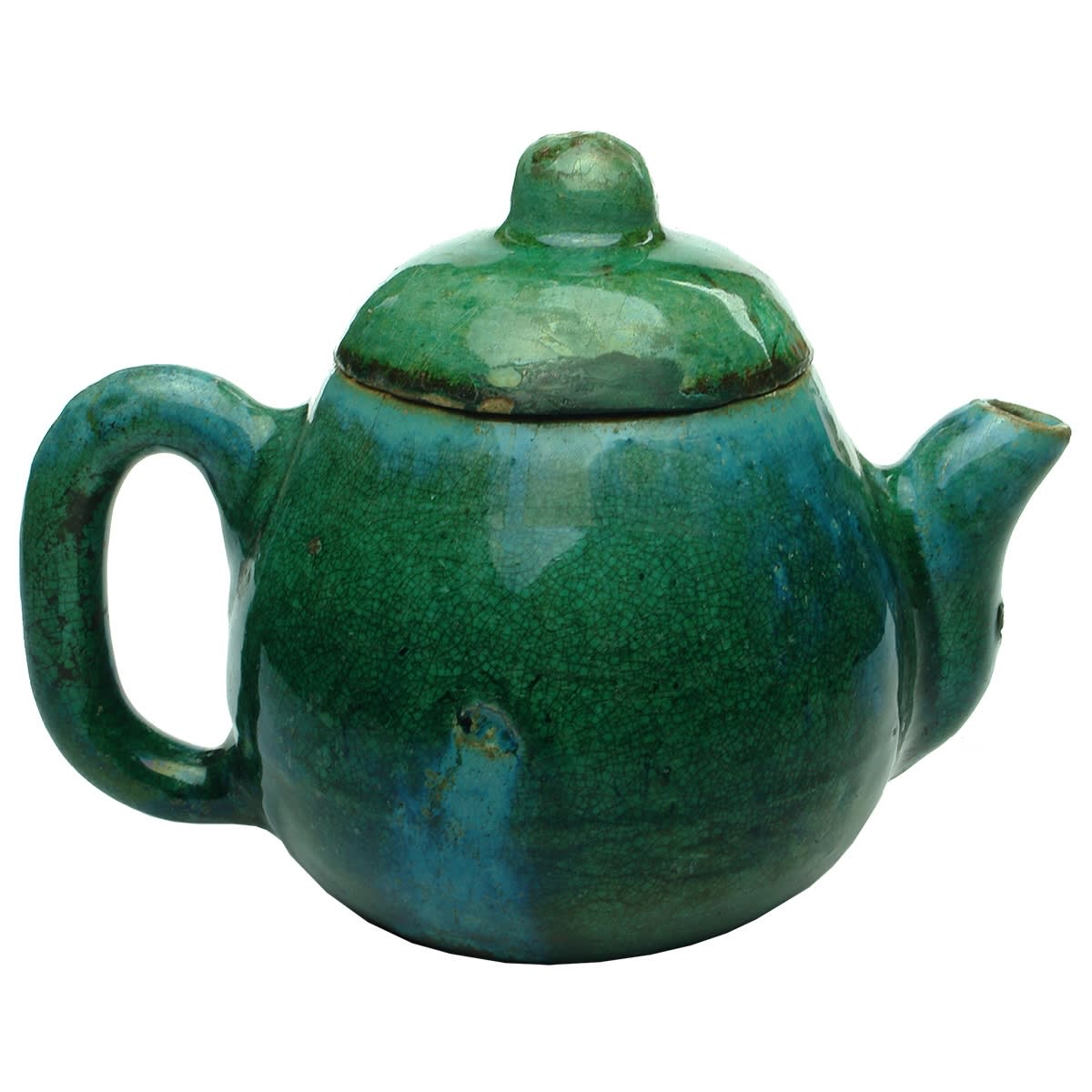 Chinese. Jade Coloured Bulbous Chinese Teapot with Lid and Stout Spout. 123 mm. (China)