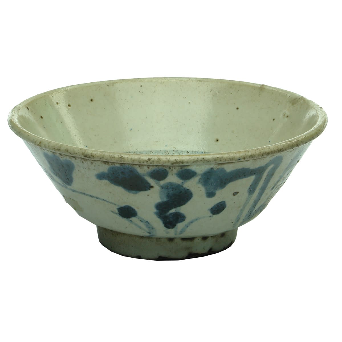 Chinese. Grey bowl with dark blue design.