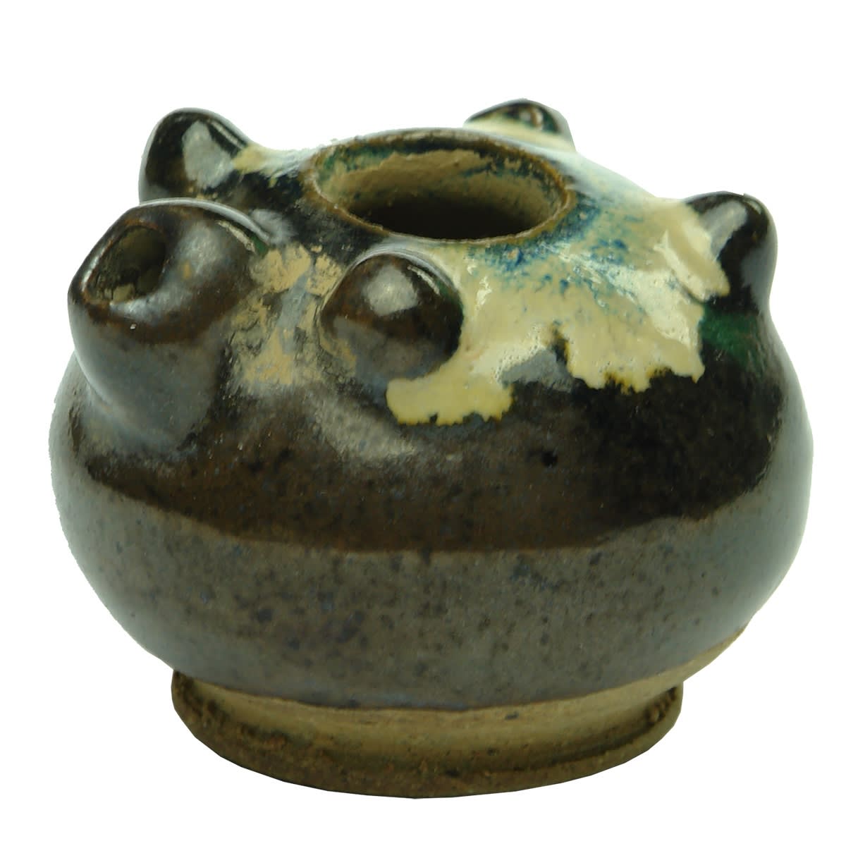 Chinese. Tiny Oil Lamp shaped like a Miniature Soy Sauce. Chocolate Glaze.