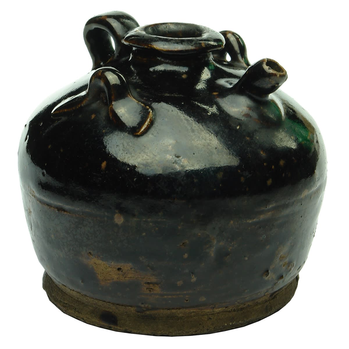 Chinese. Small Soy Sauce with Two Loops and a Handle! Chocolate Glaze.