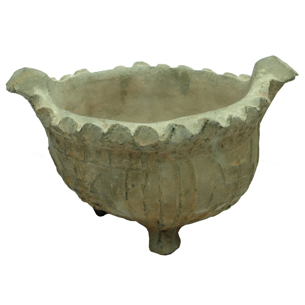 Chinese. Terracotta Bowl with Three Feet Shaped Like a Cauldron.