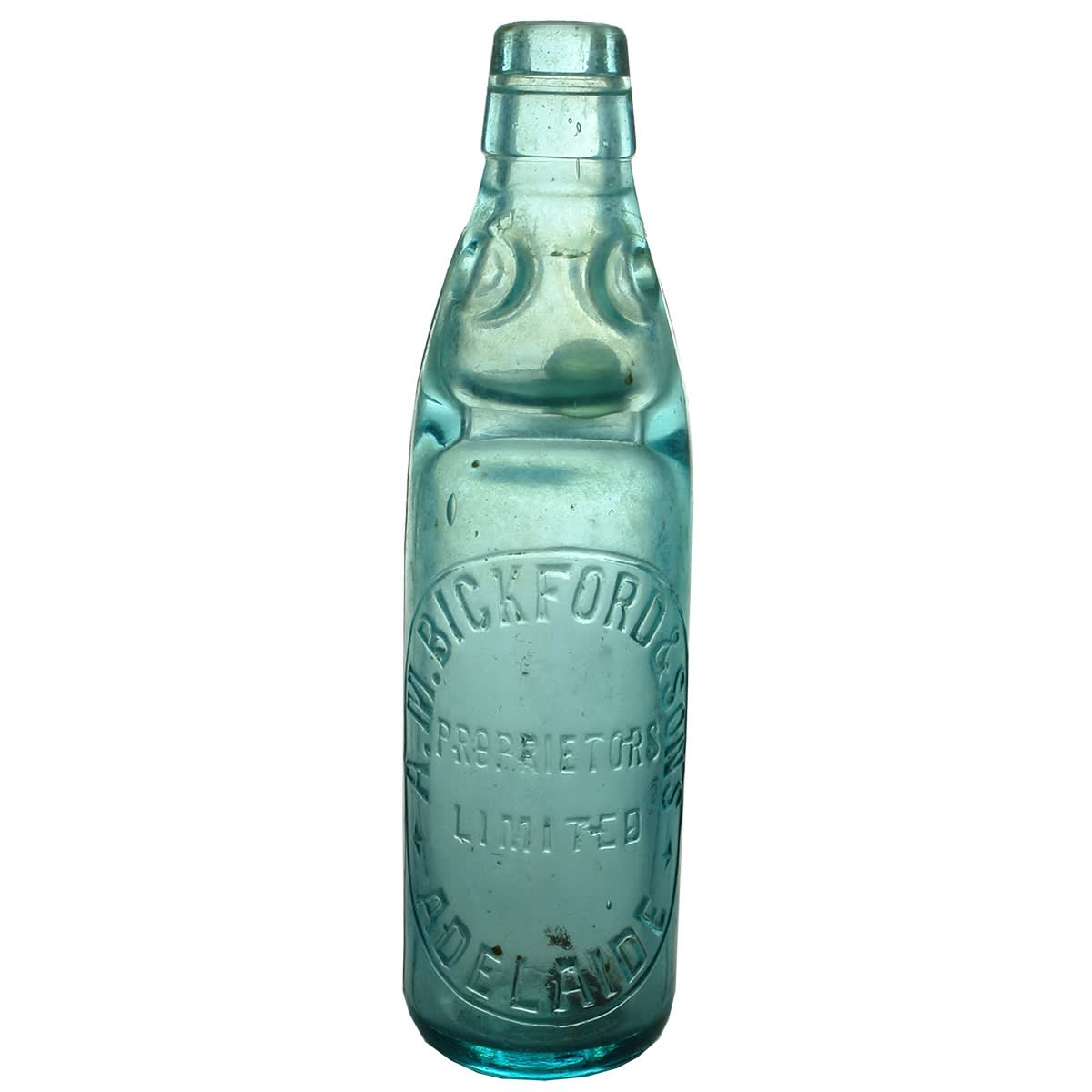 Codd. A. M. Bickford & Sons, Adelaide. Dobson. Blue-Aqua. 10 oz. (South Australia)
