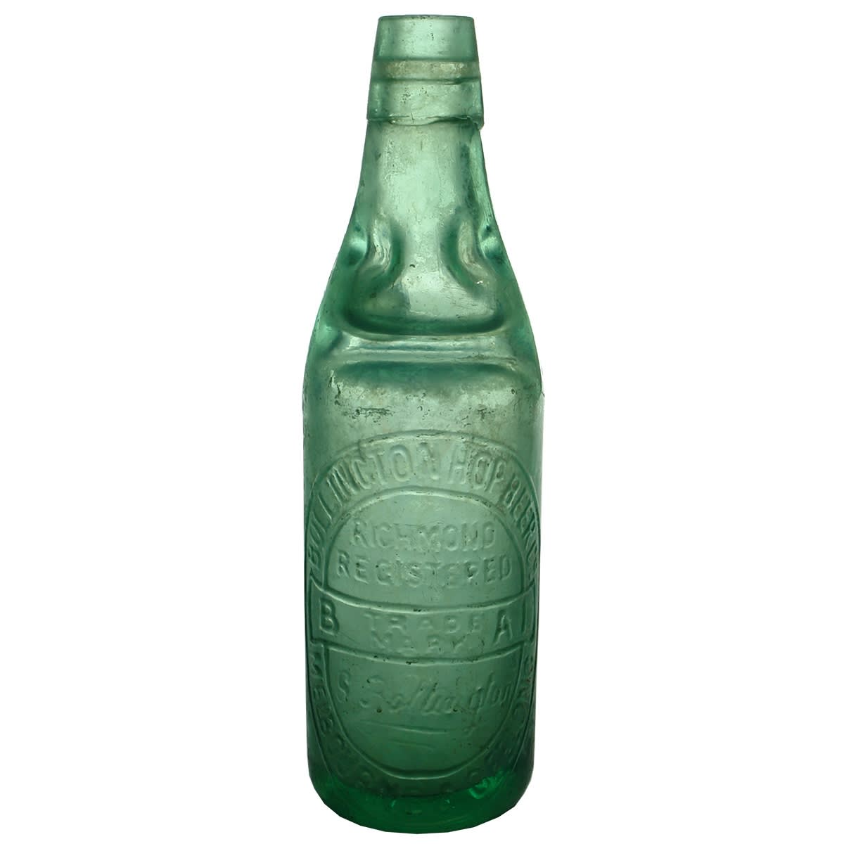 Codd. Bollington Hop Beer Co, Richmond, Melbourne & Geelong. Austral Glass Works. Dobson. Aqua. 10 oz. (Victoria)