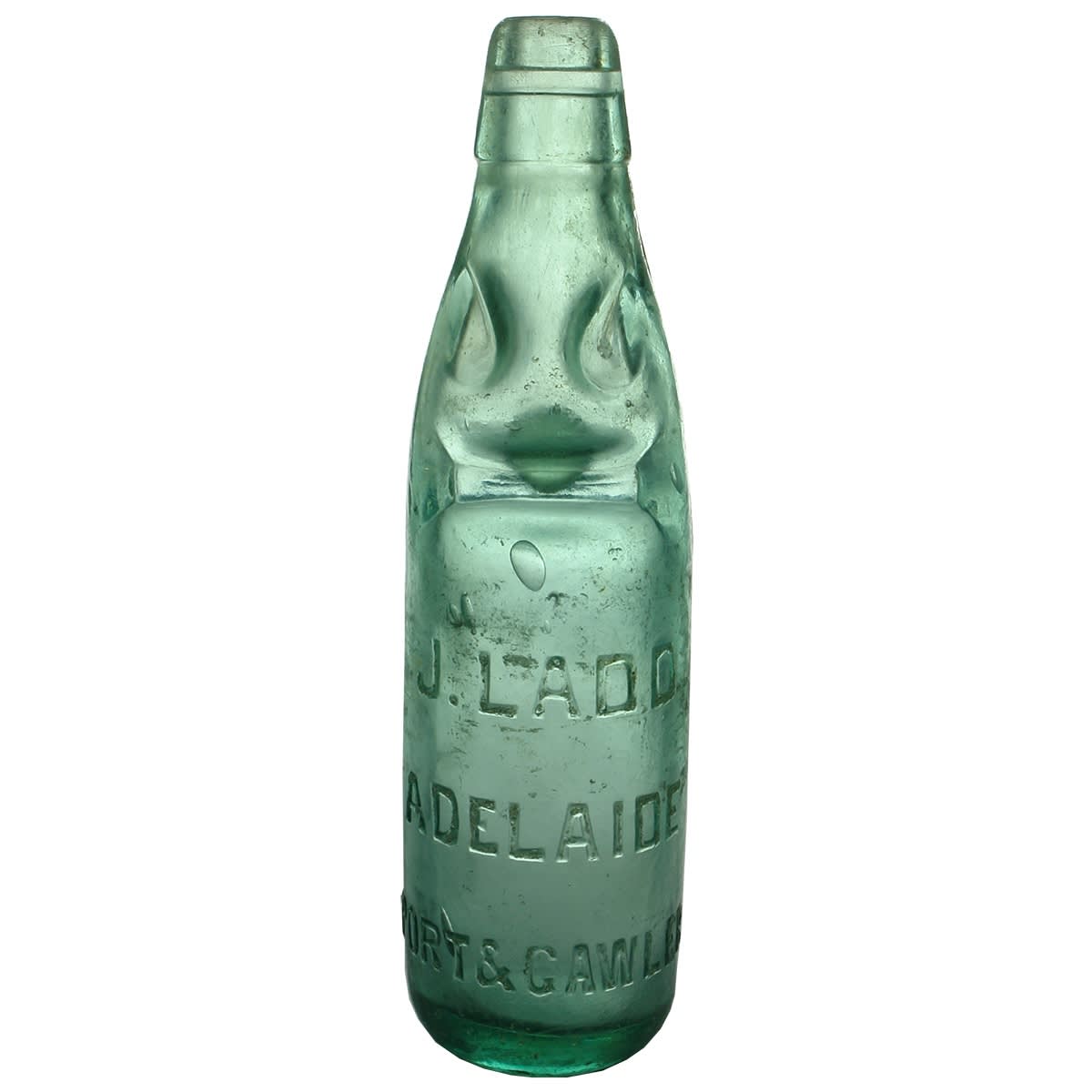Codd. J. Ladd, Adelaide, Port & Gawler. A base mark. Niagara. Aqua. 10 oz. (South Australia)