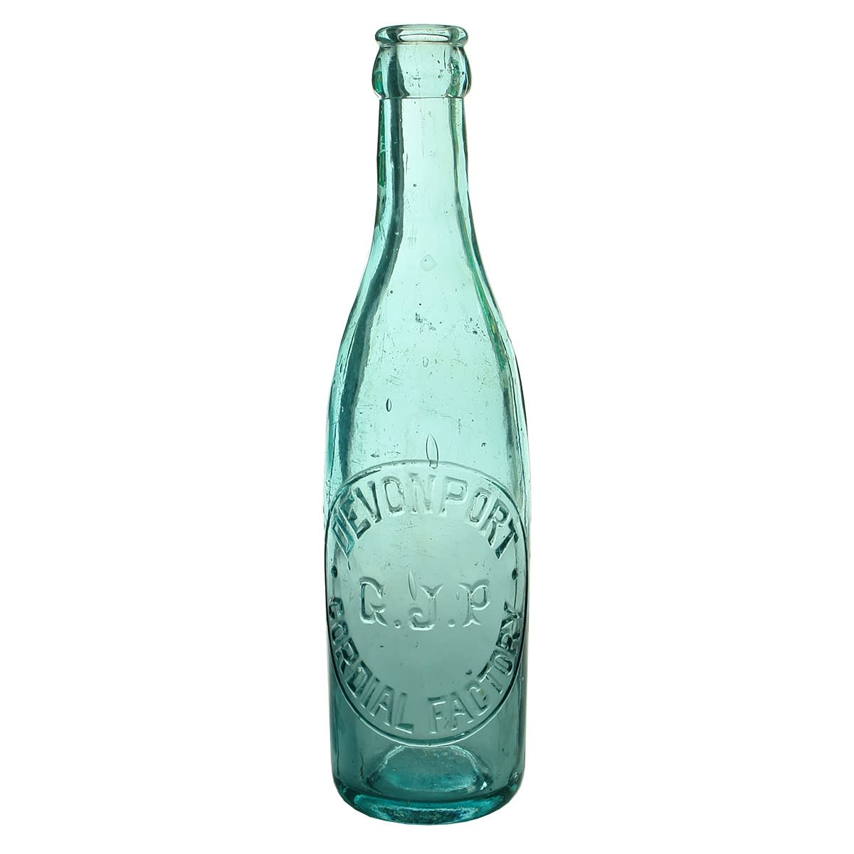 Crown Seal. Devonport Cordial Factory. GJP. Spun Top. Aqua. 10 oz. (Tasmania)