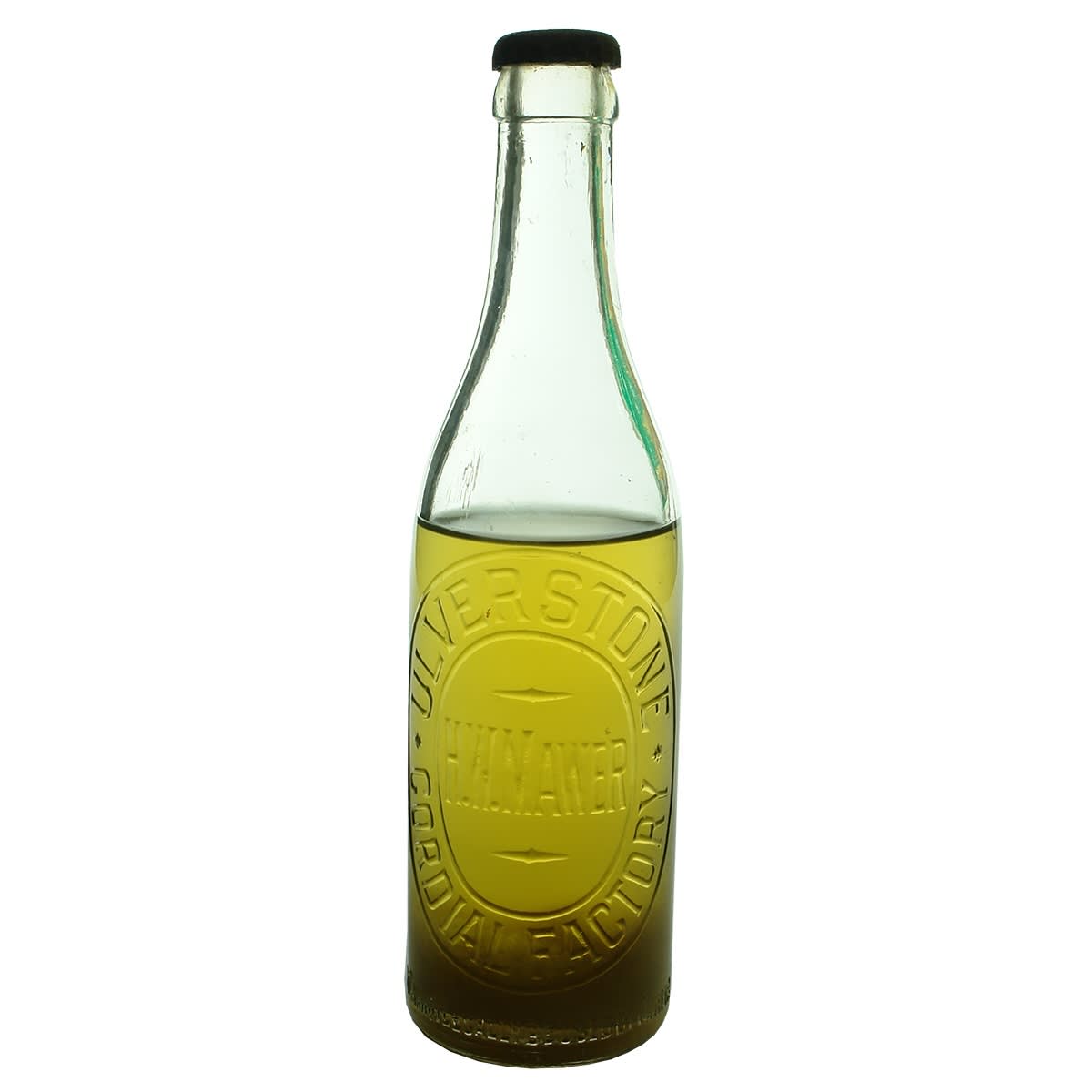 Crown Seal. Ulverstone Cordial Factory, H. W. Mawer. Clear. 10 oz. With Contents. (Tasmania)