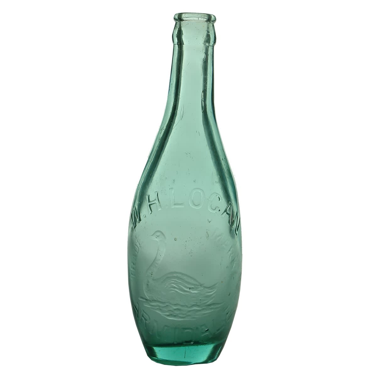 Crown Seal Skittle. W. H. Logan, Armidale. Swan. Aqua. 10 oz. (New South Wales)