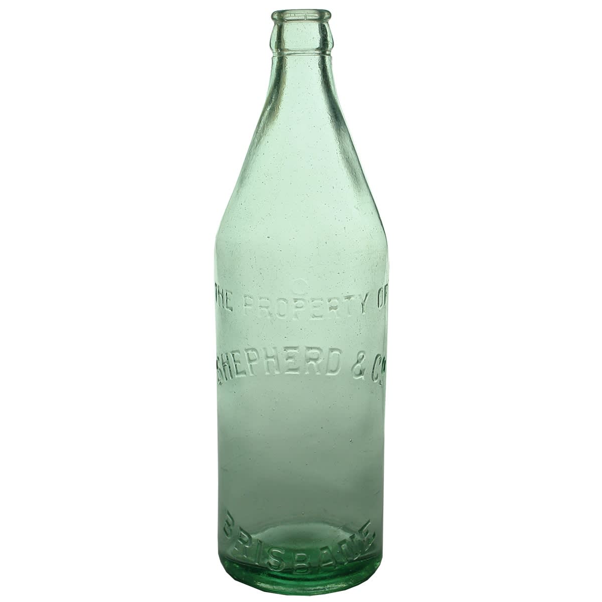 Crown Seal. Shepherd & Co., Brisbane. Unusual shape. 24 oz. Aqua. (Queensland)