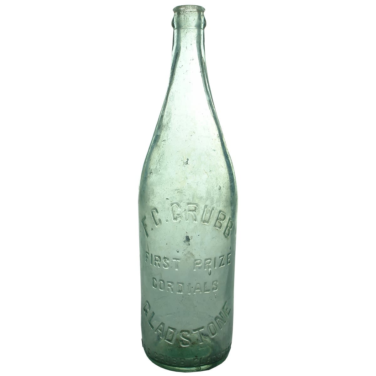 Crown Seal. F. C. Grubb, First Prize Cordials, Gladstone. Aqua. 26 oz. (South Australia)