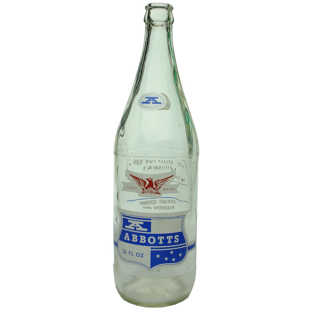 Crown Seal. Abbotts, Launceston. Ceramic Label. Red, white and blue print. 26 oz. (Tasmania)