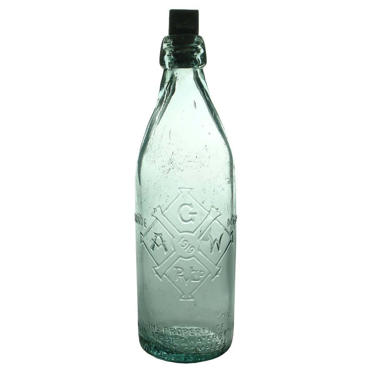 Internal Thread. Geelong Aerated Waters. Blob top. Aqua. 26 oz. (Victoria)