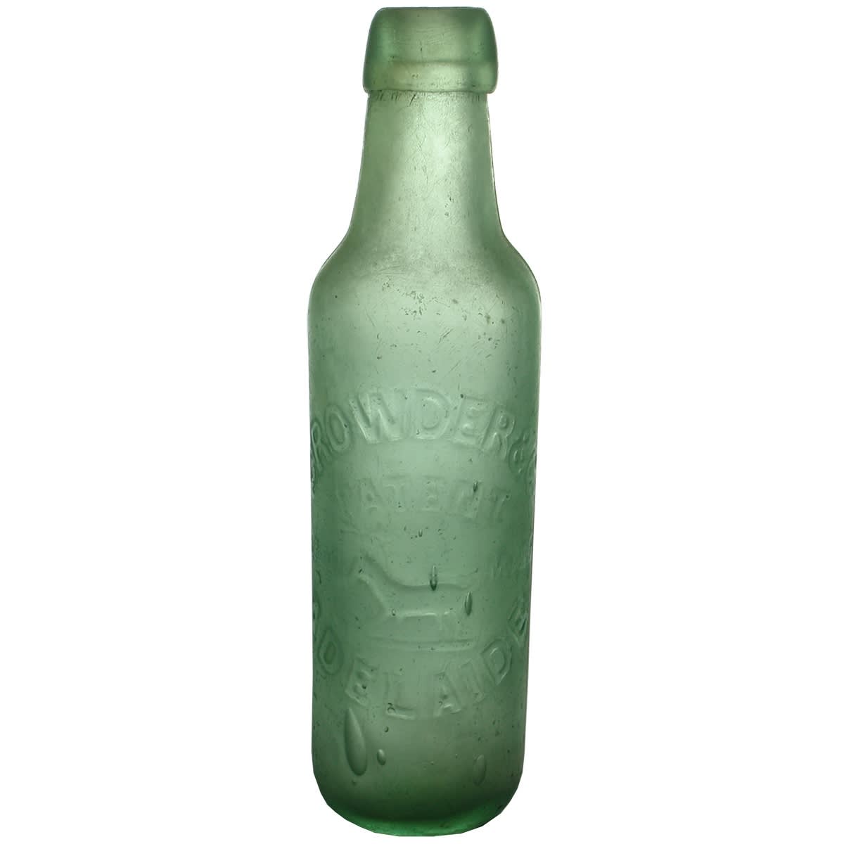 Lamont. Crowder & Co, Adelaide. Beastie. Glass Stopper. Aqua. 10 oz. (South Australia)