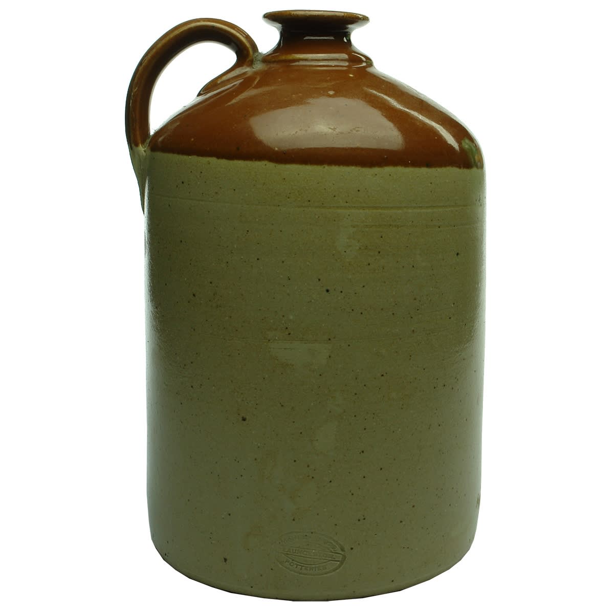 Demijohn. McHugh Bros. Potteries, Launceston. Chocolate Top. 2 Quart. (Tasmania)