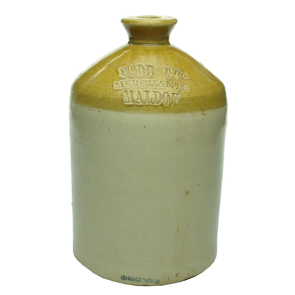 Demijohn. Dabb & Co., Merchants, Maldon. Impressed to shoulder. Half Gallon. Bendigo Pottery. (Victoria)