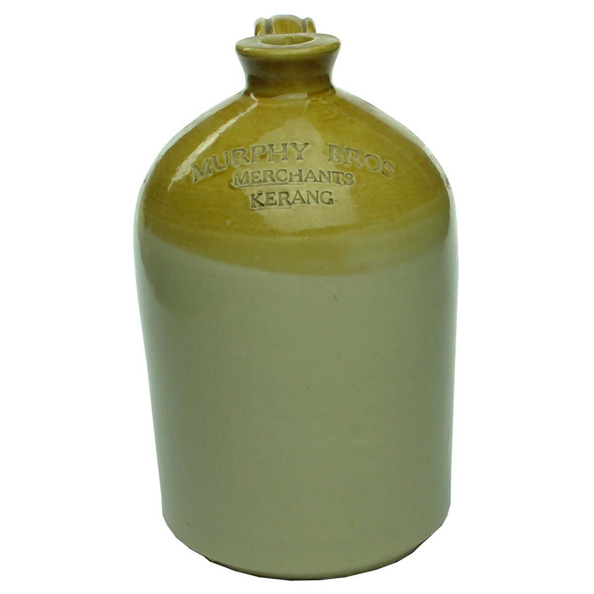 Demijohn. Murphy Bros., Kerang. Impressed. Tan Top. 1/2 Gallon. (Victoria)