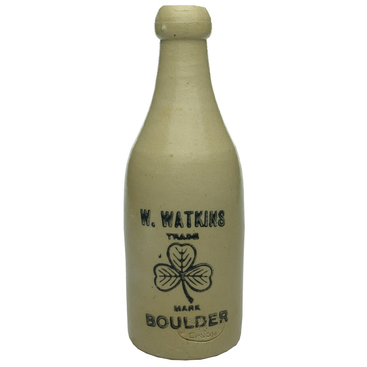 Ginger Beer. W. Watkins, Boulder. Champagne. Bendigo Pottery. Blob Top. All White. 10 oz. (Western Australia)