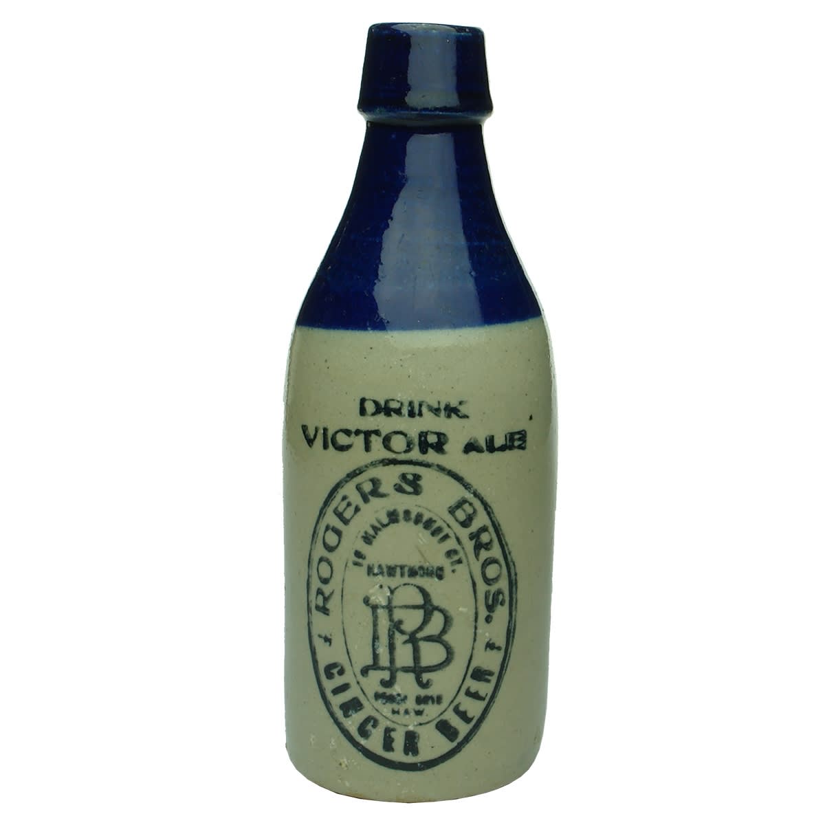 Ginger Beer. Rogers Bros., Malmsbury St., Hawthorn. Champagne. Blue Top. 10 oz. (Victoria)