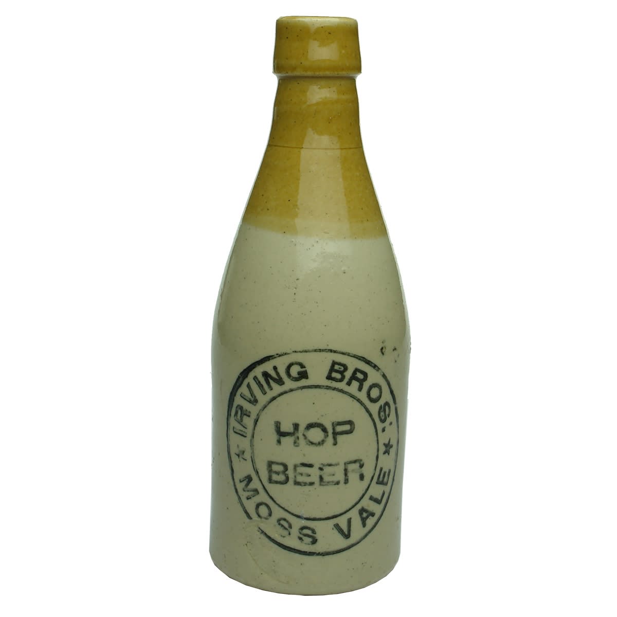 Ginger Beer. Irving Bros., Hop Beer, Moss Vale. Mauri Bros stamp. (New South Wales)