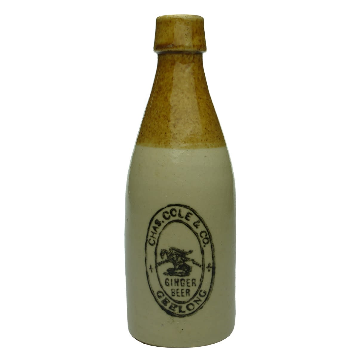 Ginger Beer. Chas Cole & Co., Geelong. Champagne. Tan Top. Bendigo Pottery. (Victoria)