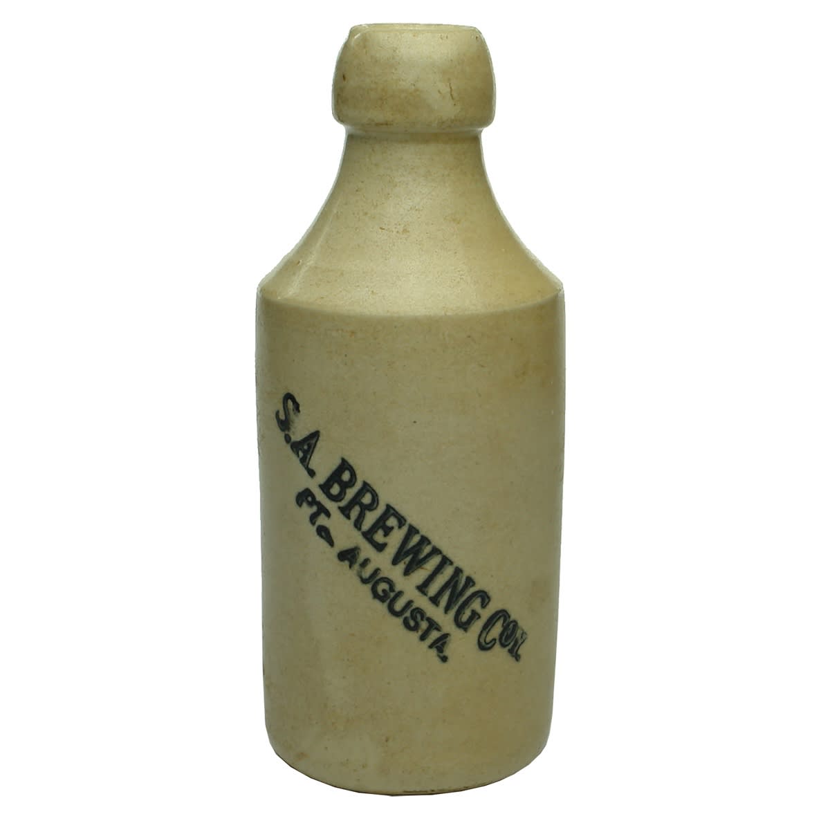Ginger Beer. S. A. Brewing Co. Port Augusta. Dump. All White. Bendigo Pottery. (South Australia)
